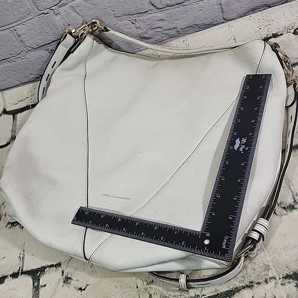 Rebecca Minkoff  Hobo‎ Bag Crossbody Off White Leather Zippers Lined Flaws